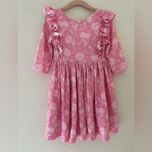Mila & Rose 4T Pink Dahlia Doodles 3/4 Sleeve Ruffle Twirl Dress